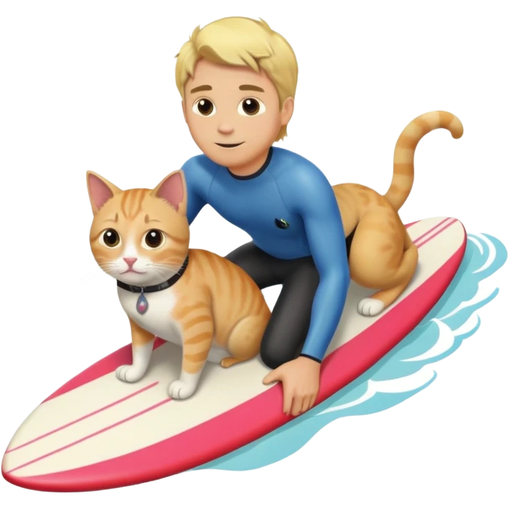 Blonde hair guy with a cat on his shoulder, riding a surfboard emoji