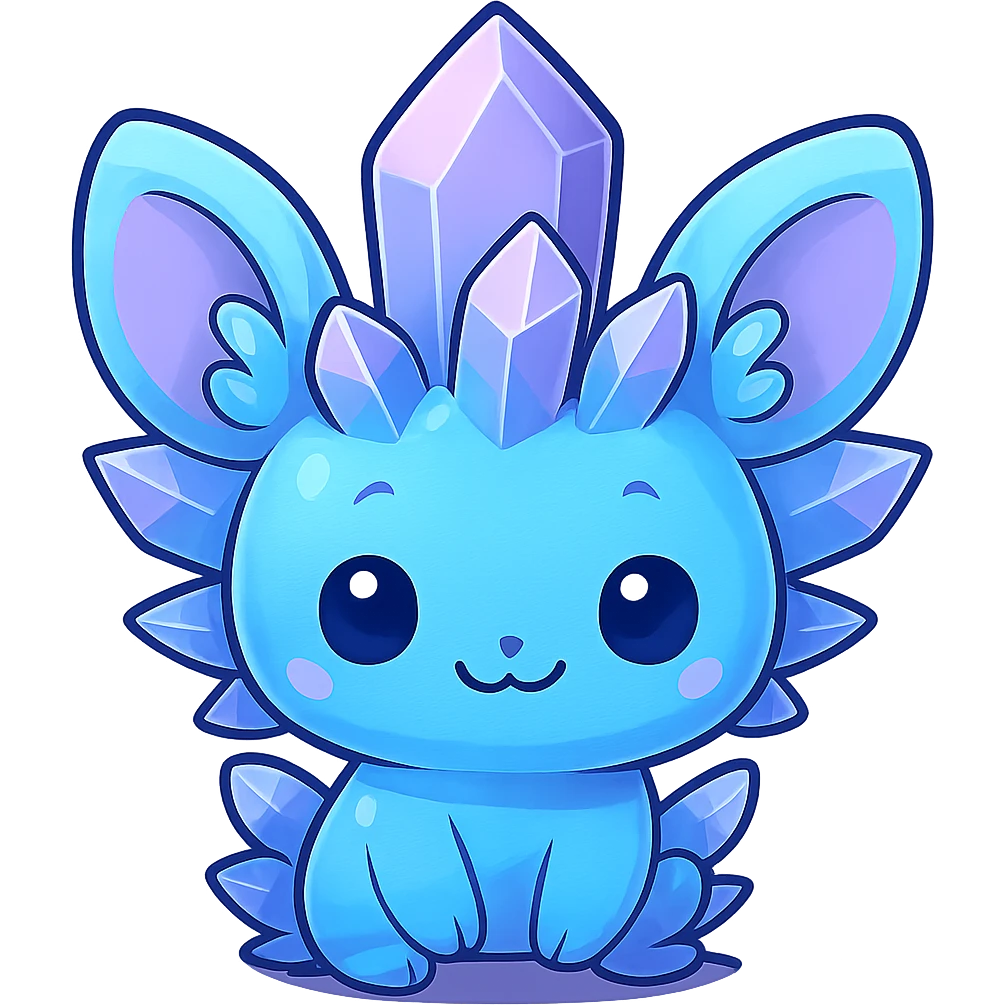 Add cute chibi-style ears to the crystal sprite creature. Keep the background transparent. The style should resemble a cute chibi character with clear, adorable ears, maintaining the original crystal sprite look. emoji