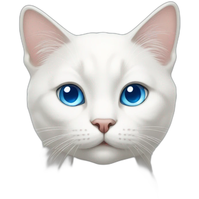 A white cat with blue winking eyes emoji