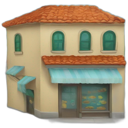 Isla con dos palmeras y un negocio en el centro emoji
