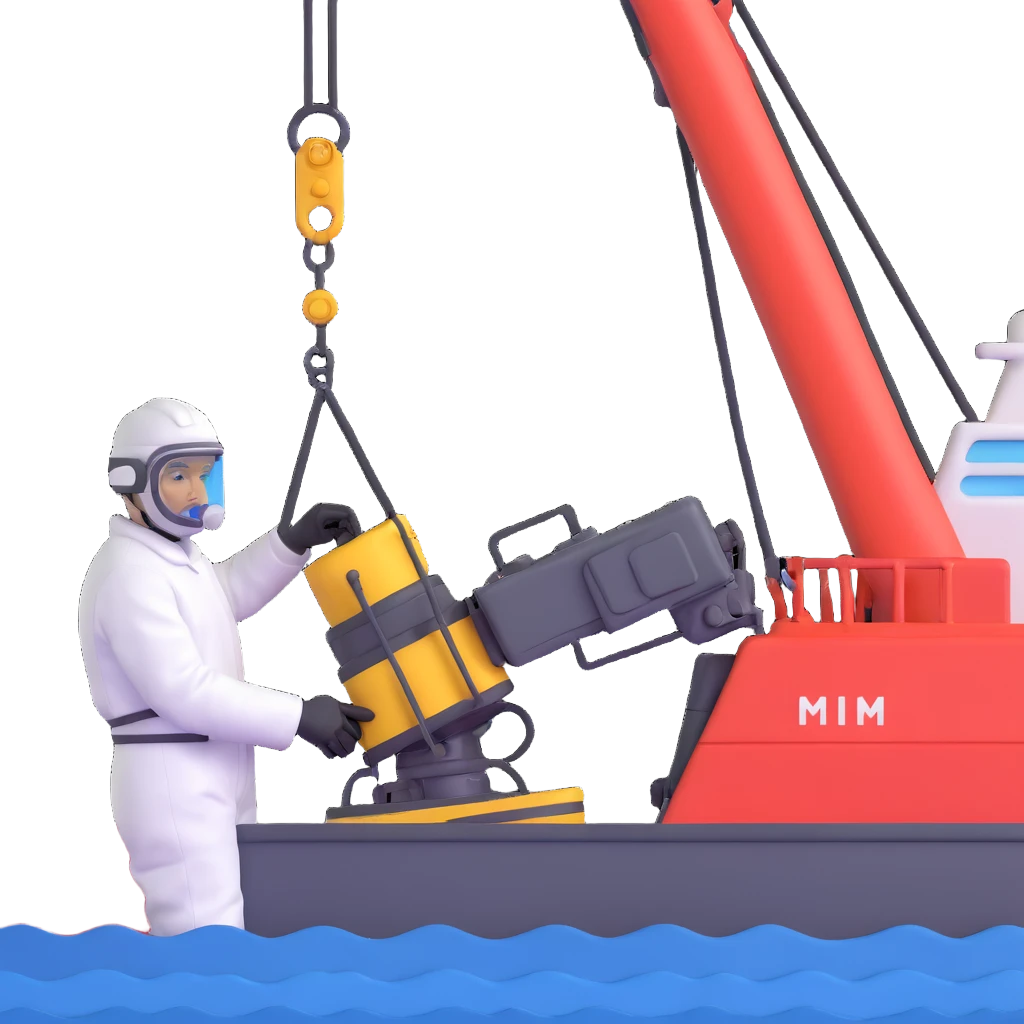 Scientists on Russian research ship using crane to collect ocean floor samples during rough seas emoji