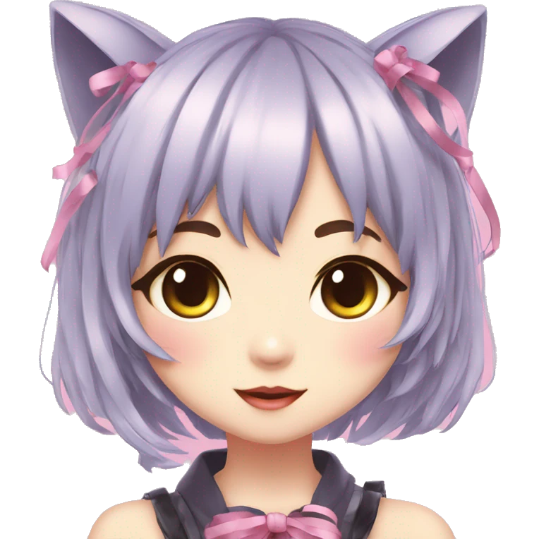 Edgy Kawaii Cute Cool Beautiful Elegant Pretty Pastel Anime Catgirl with ribbons emoji