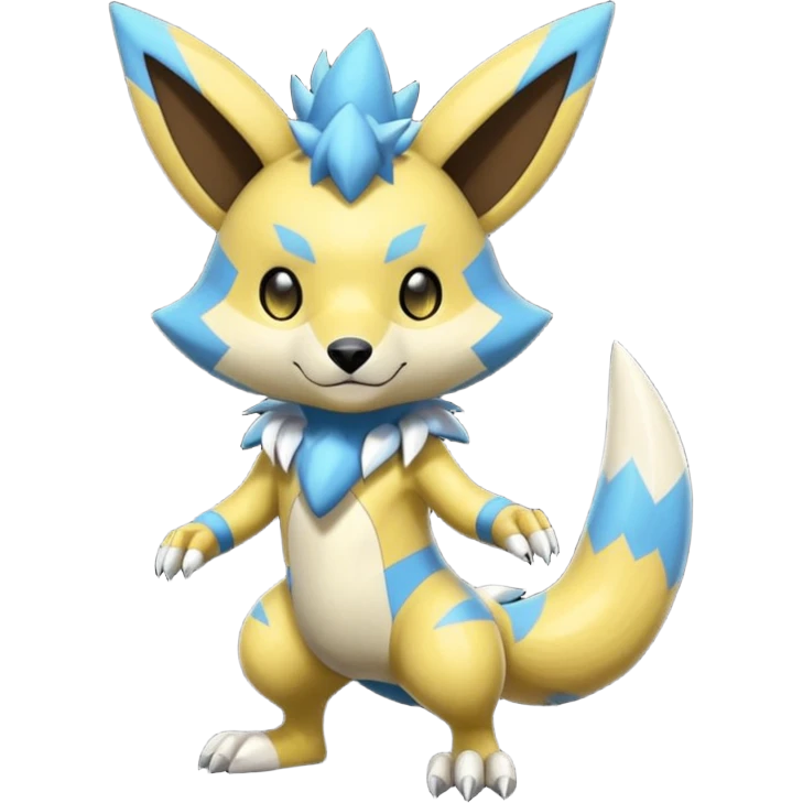 Modern anthropomorphic furry futuristic shiny colorful Zeraora-Minccino-Pichu-Obstagoon-WereGarurumon-fusion (full body) emoji