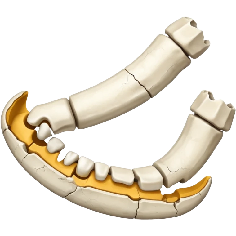 Detached jawbone lying cracked on the ground. emoji