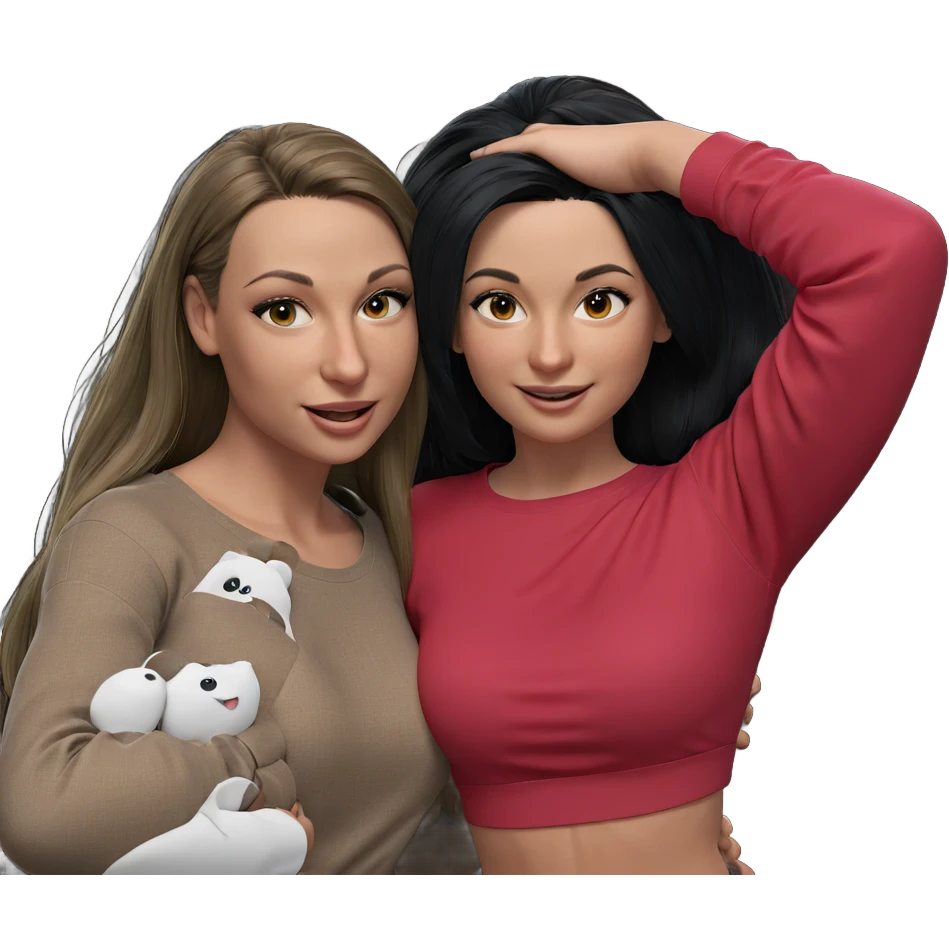 black-haired girls smiling together emoji