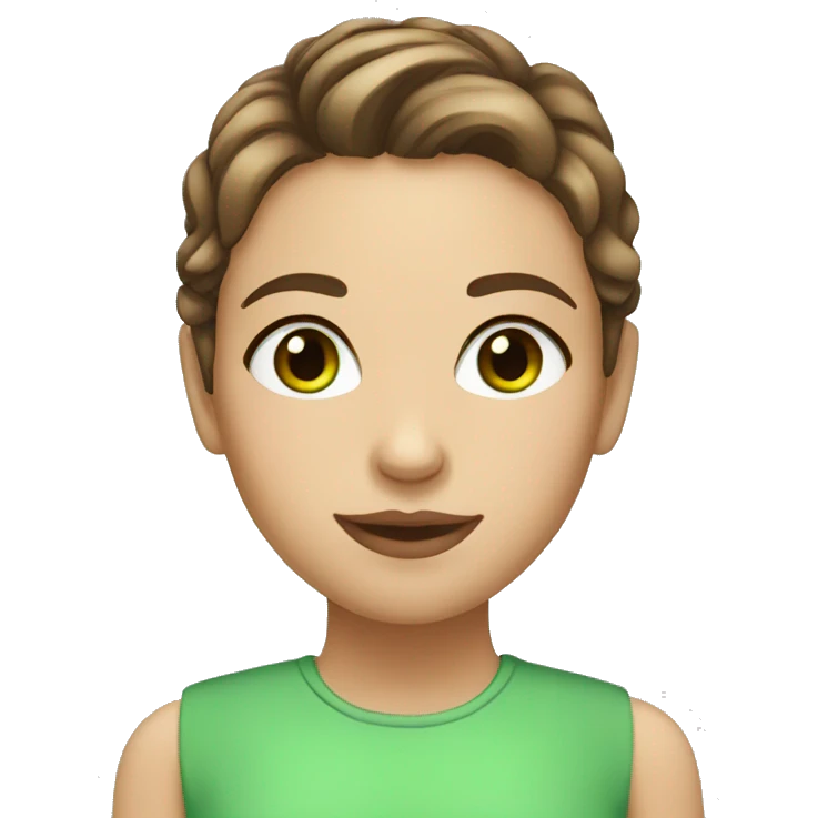 girl with eyelashes and a brown short wavy hair and green eyes emoji