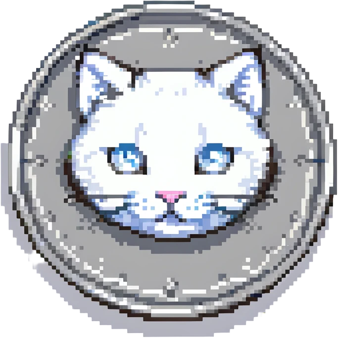A silver coin with a cat face emoji