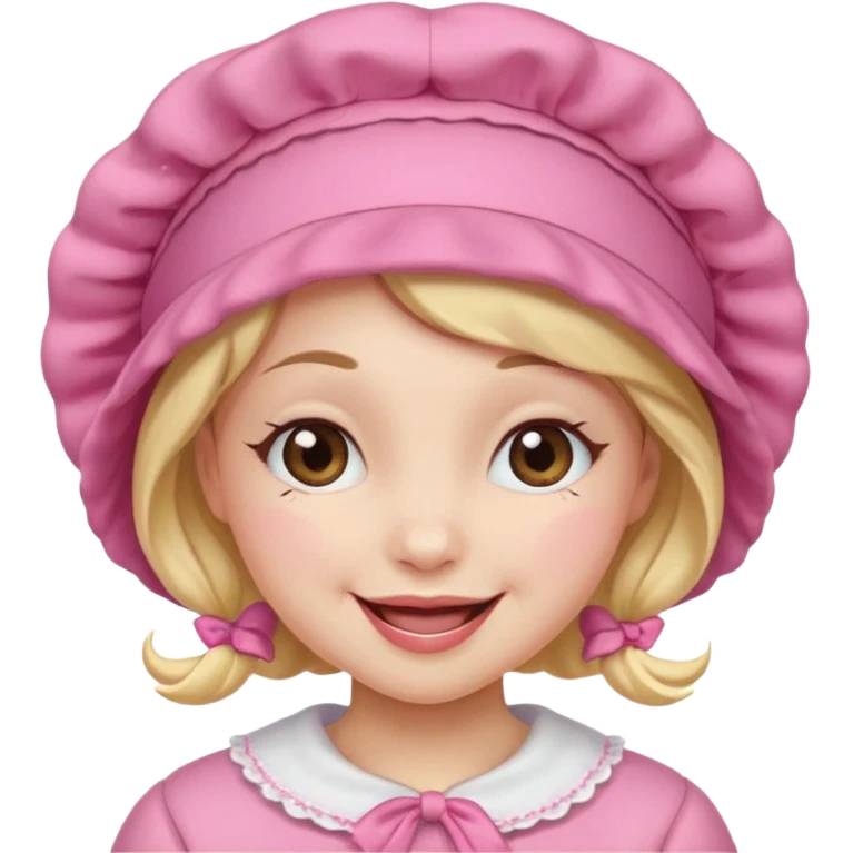 girl in a pink bonnet, winking emoji