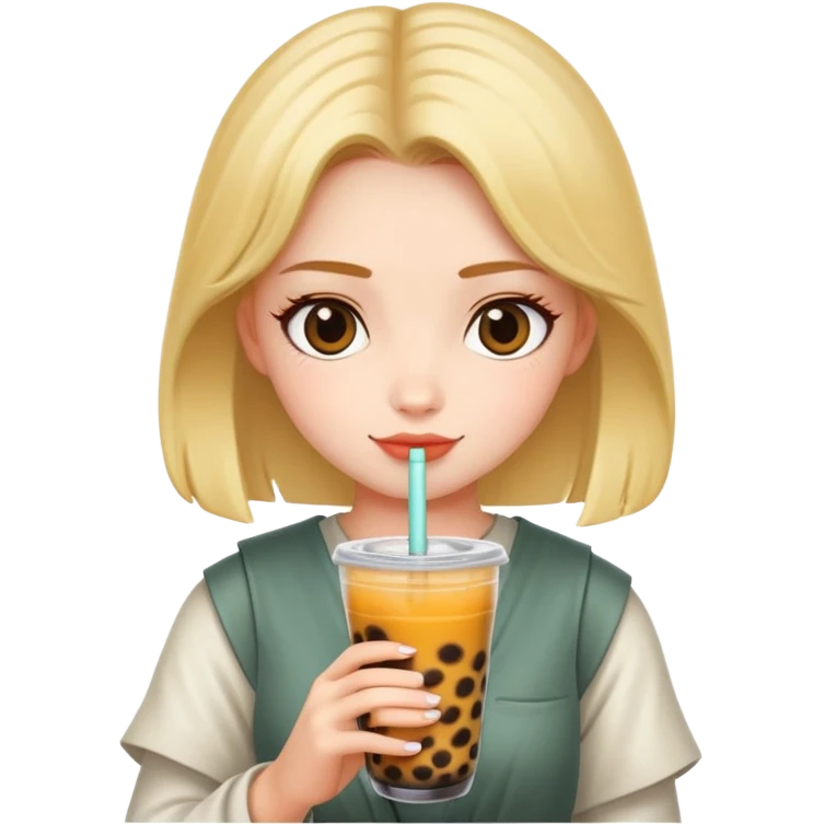 A girl holding a boba drink emoji