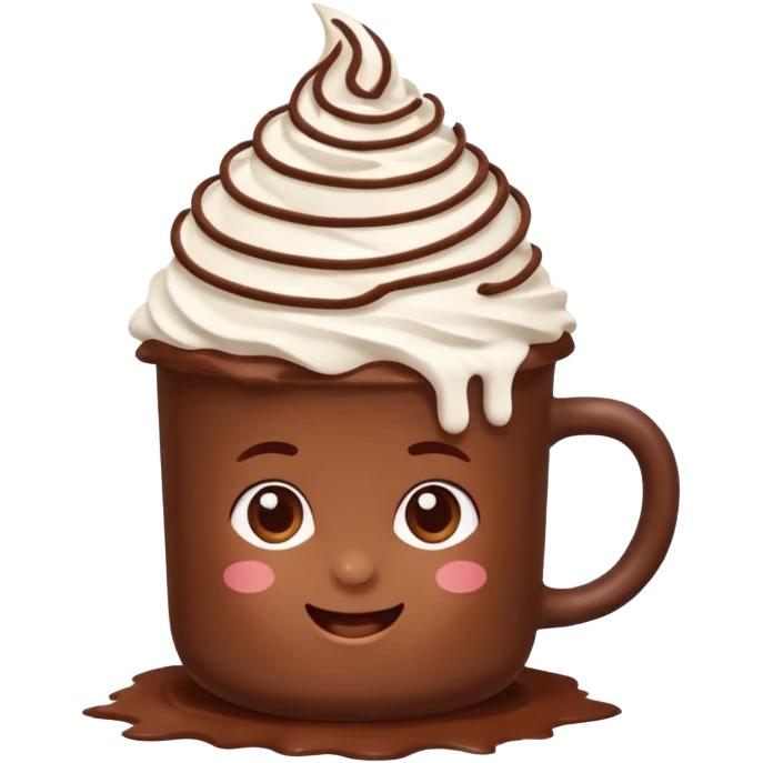 “hot chocolate emoji, whipped cream on top, chocolate shavings, cute, minimal, white background” emoji