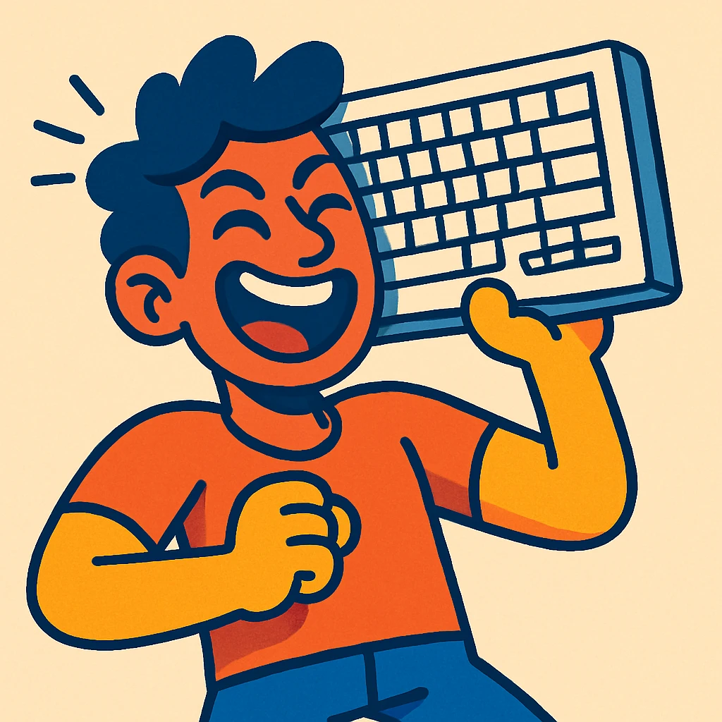a person holding a keyboard up to their head like a boombox, fun and expressive style emoji