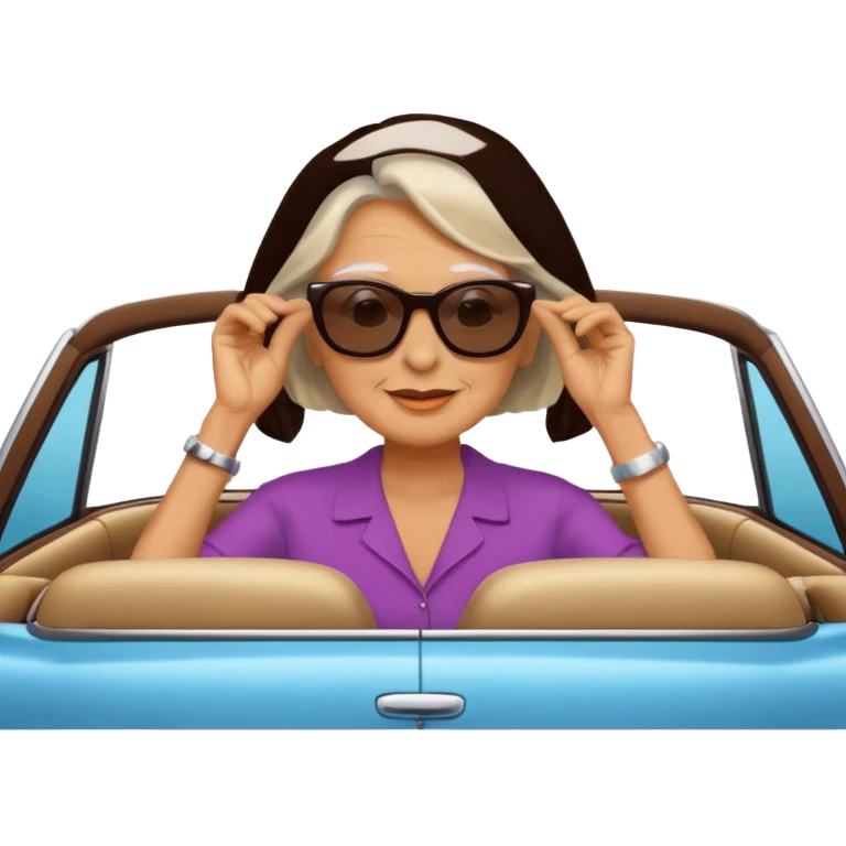 Stikers of mom which is a bit old and is relax and I will put her in a car emoji