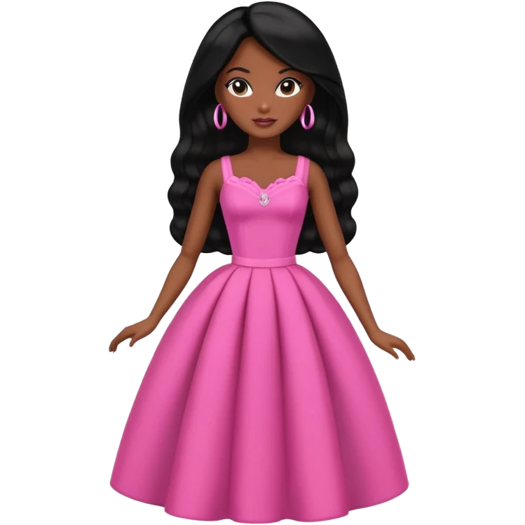 Make skin Darker skin Black barbie, long black  hair, pink dress emoji