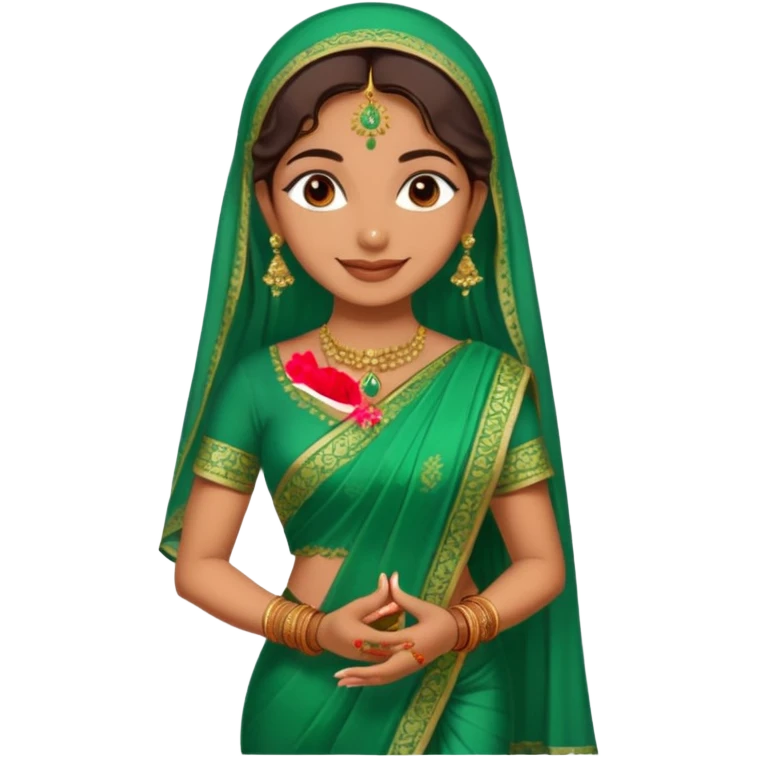 bride in mehendi Ceremony in green saree standing emoji