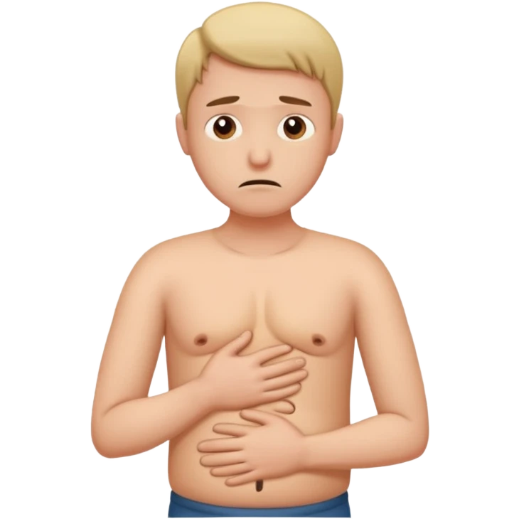 sad face with hand on stomach showing discomfort hernia pain emoji