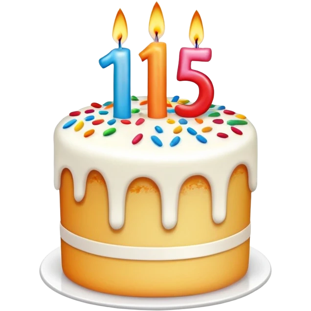 Little pice of cake with number "15" as a candles  emoji