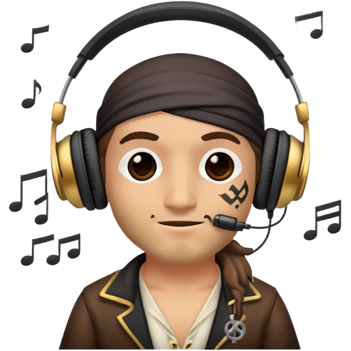pirate with headphones and music notes emoji