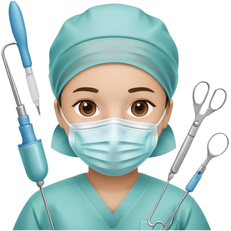 Surgeon in operating room with surgical mask and tools emoji