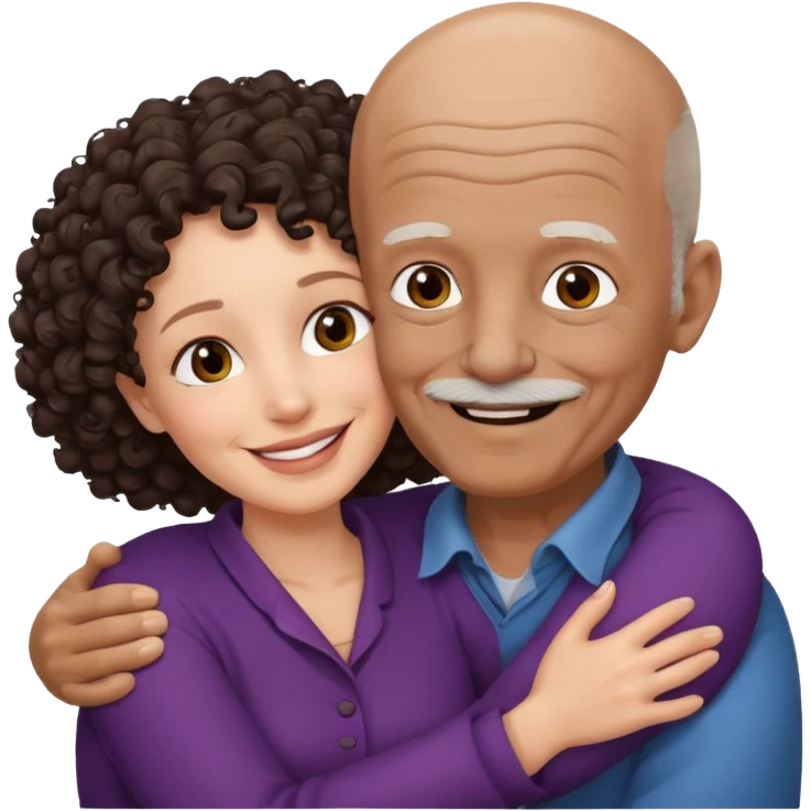  White no hiar Old man hugging dack skin curly hair woman emoji