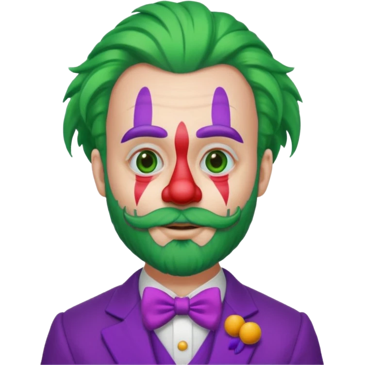 clown with beard, green hair, purple suit emoji