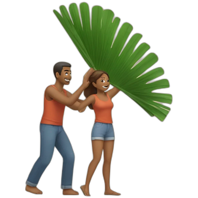 woman fanning a man above him with palm leaves emoji