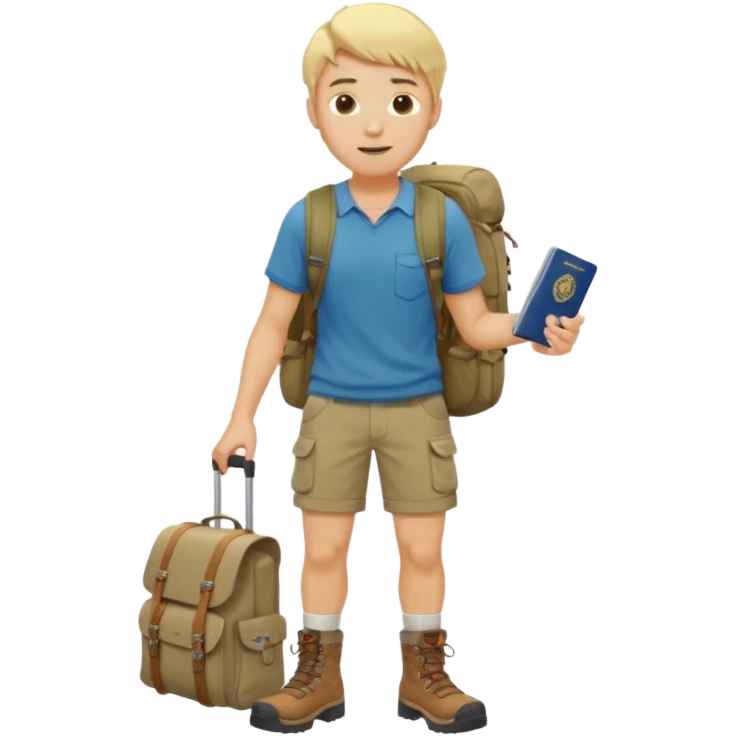 blonde haired Traveler character with passport, backpacker, male emoji