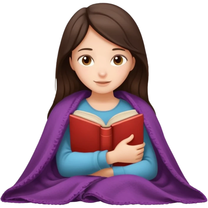 beautiful brunette girl hugging a book under a blanket emoji