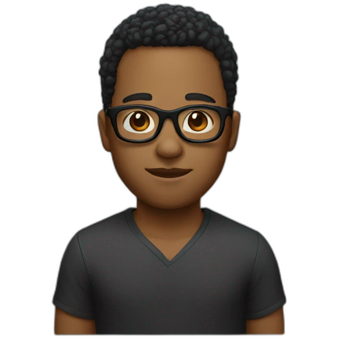 He was born with black glasses with a red back and small hair emoji