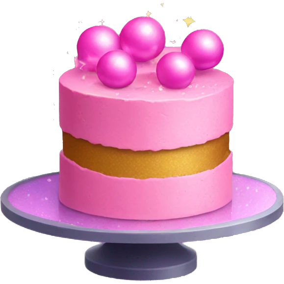Pink cake with disco balls and how’s emoji