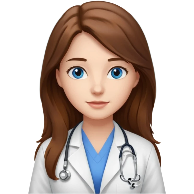 pretty female nursing student with long brown hair, blue eyes inside a classroom at university emoji