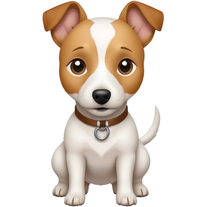 a full body white jack russel looking dog the size of a kelpie with light brown ears and a light brown patch on one eye and a large snout emoji