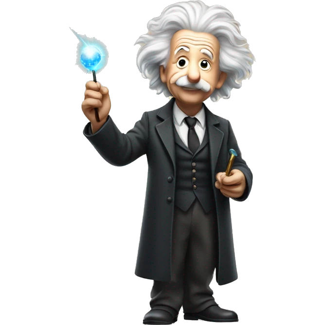 Albert Einstein holds a magic wand in his hand emoji