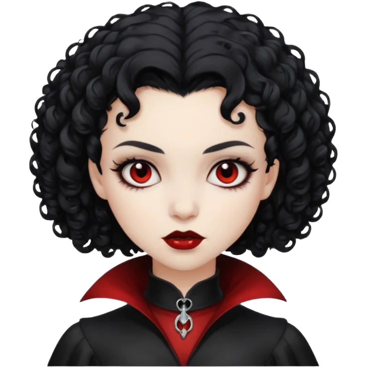 A black vampire girl with short curly hair emoji