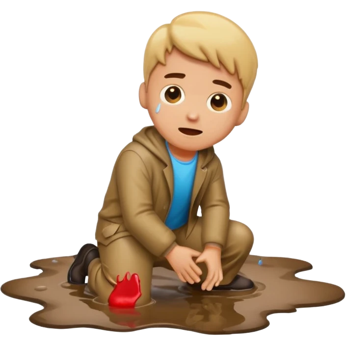 apple style emoji of a man who has fallen into a puddle, kneeling and looking surprised emoji