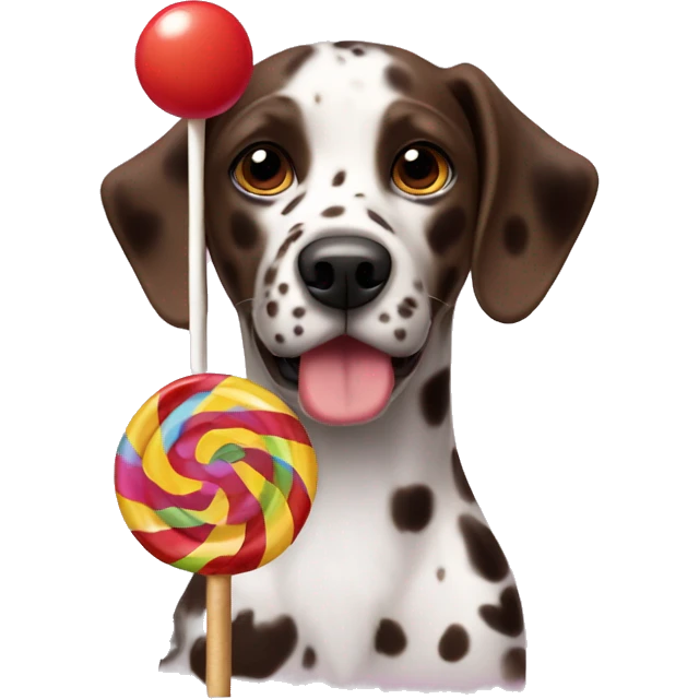 Brown Dalmatian and lollipop emoji