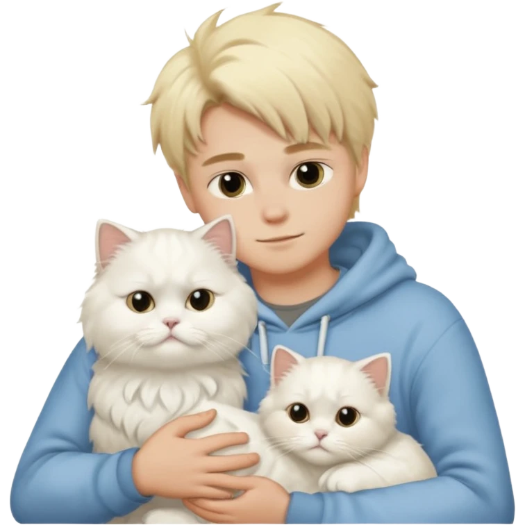 Blonde boy snuggling white Persian cat emoji