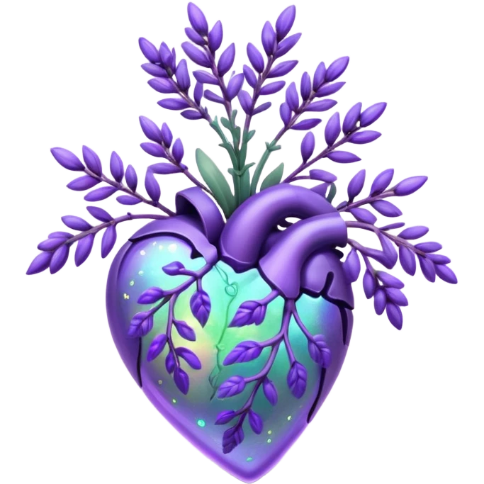 create a holographic lavender plant that wraps around a lavender colored heart emoji
