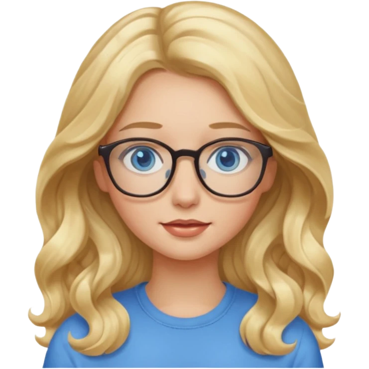 Wavy long Blonde hair girl with blue eyes and glasses emoji
