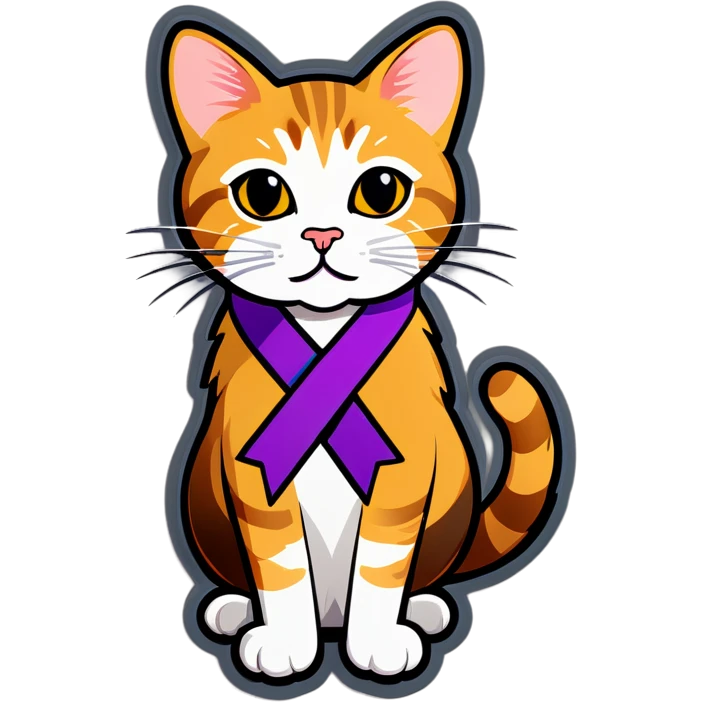 Tabby cat Cancer ribbon emoji