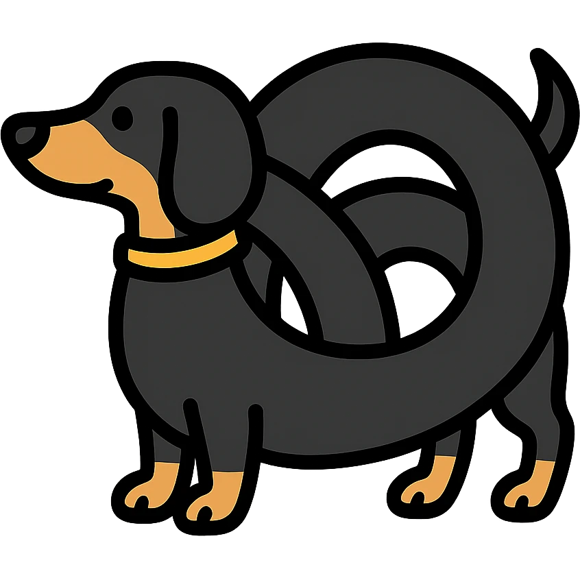 stylized icon of black dachshund with body looped and tangled emoji