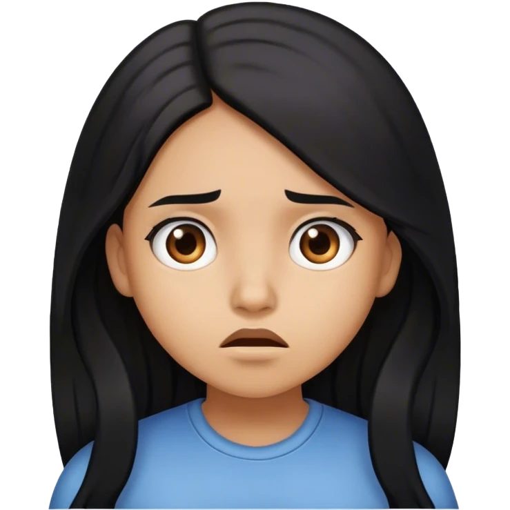 Girl with light brown skin and long black hair looking confused emoji