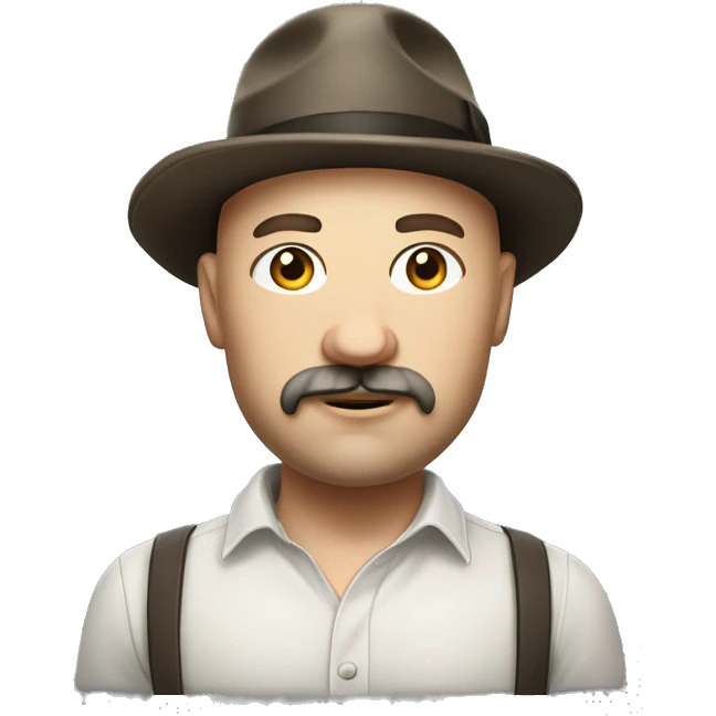 Photorealistic, A plump bald man of Slavic appearance with a goatee and mustache, wearing a fedora hat emoji
