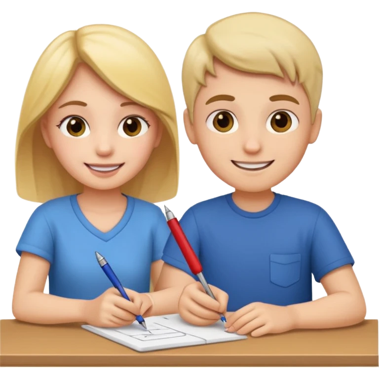 Make an emoji of a girl who is teaching a boy how to make emojis emoji