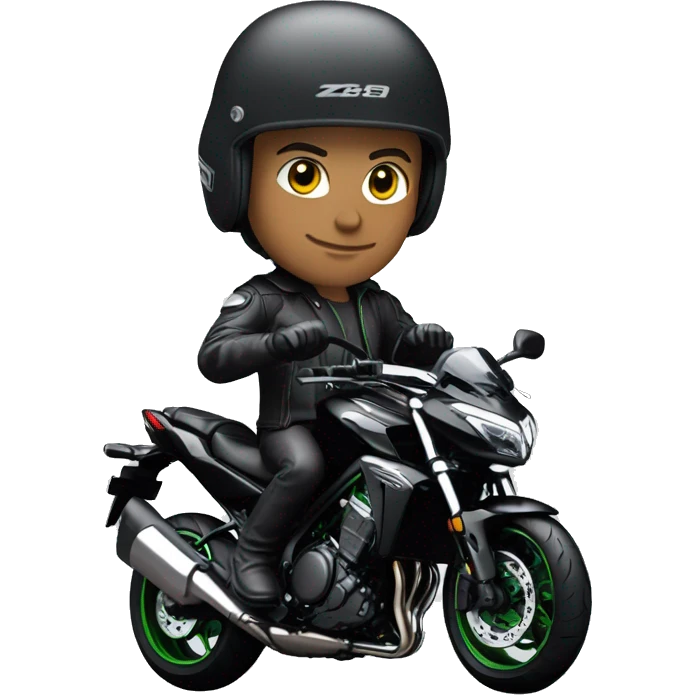 Un homme avec un casque sur une Kawasaki Z800 noir emoji