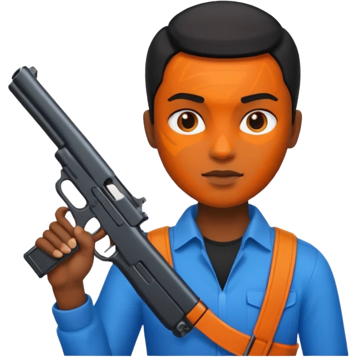 Transformer oranger and black with blue uses a gun emoji