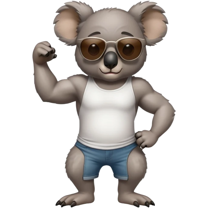 anthropomorphised koala, full body, casual clothing, dark sunglasses, flexing muscles emoji