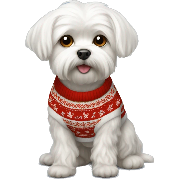 Maltese dog in Christmas sweater  emoji
