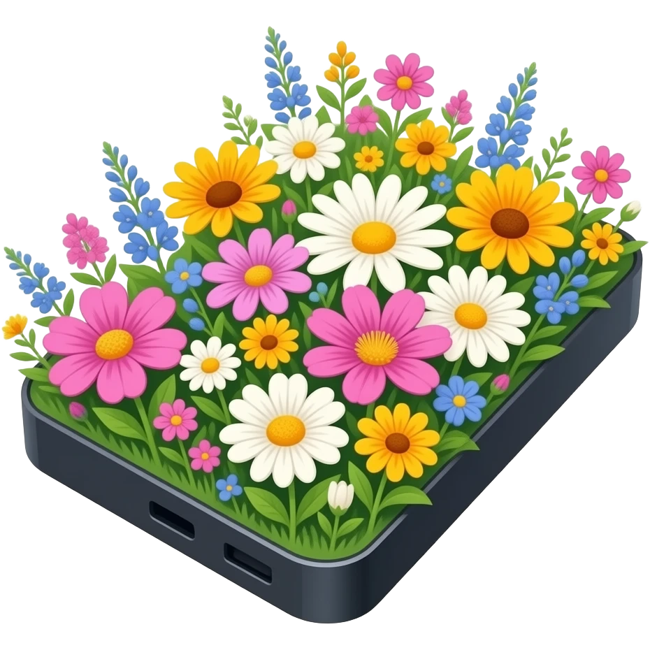 Portable hard drive covered in flowers emoji