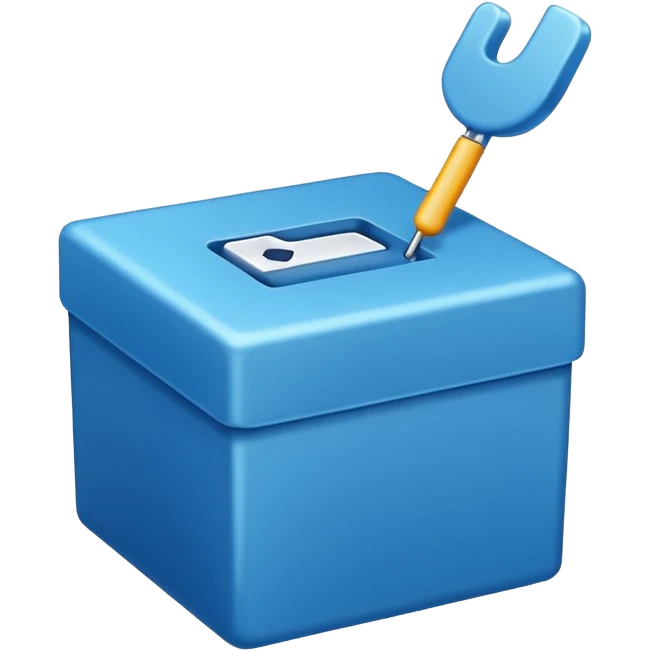 A blue box  and a white tick 1d emoji