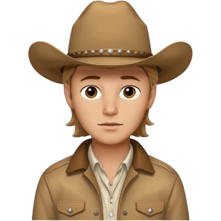 Ennis Del Mar from Brokeback Mountain with brown eyes, dark blonde hair, ivory shirt, brown jacket and cowboy hat emoji